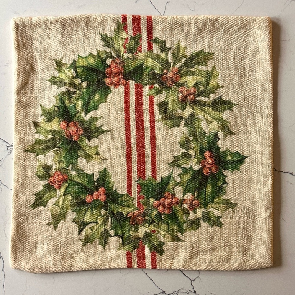 Pottery Barn Holiday Wreath Pillow Cover